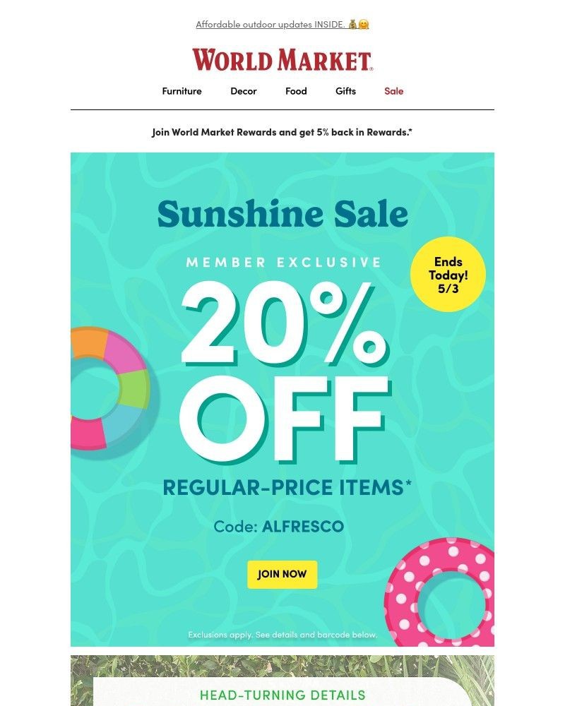 Screenshot of email sent to a World Market Cart abandoner