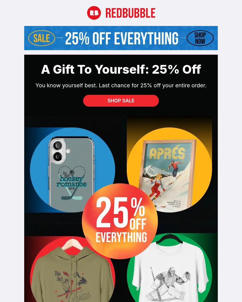 Screenshot of email sent to a Redbubble Newsletter subscriber