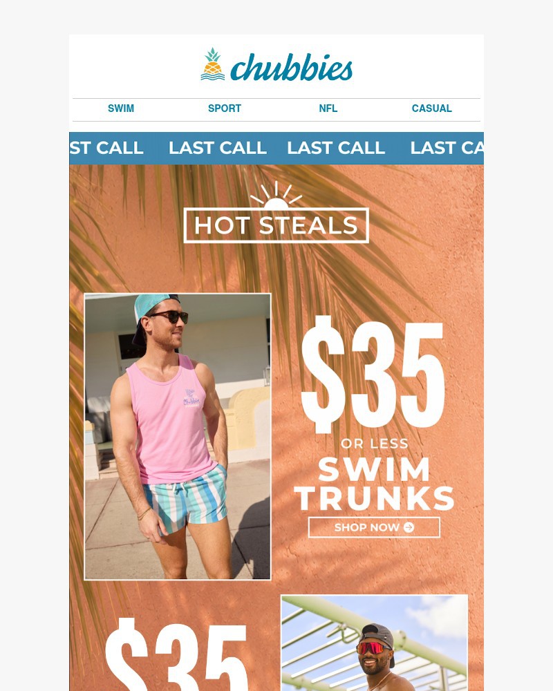 Screenshot of email sent to a Chubbies Newsletter subscriber