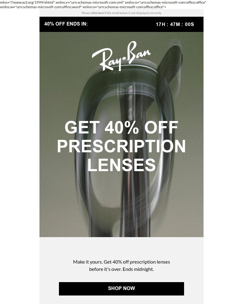 Screenshot of email sent to a Ray-Ban Newsletter subscriber