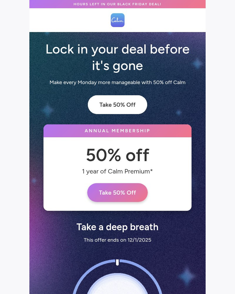 Screenshot of email with subject /media/emails/last-call-50-off-calm-premium-aa6e25-cropped-741f426f.jpg