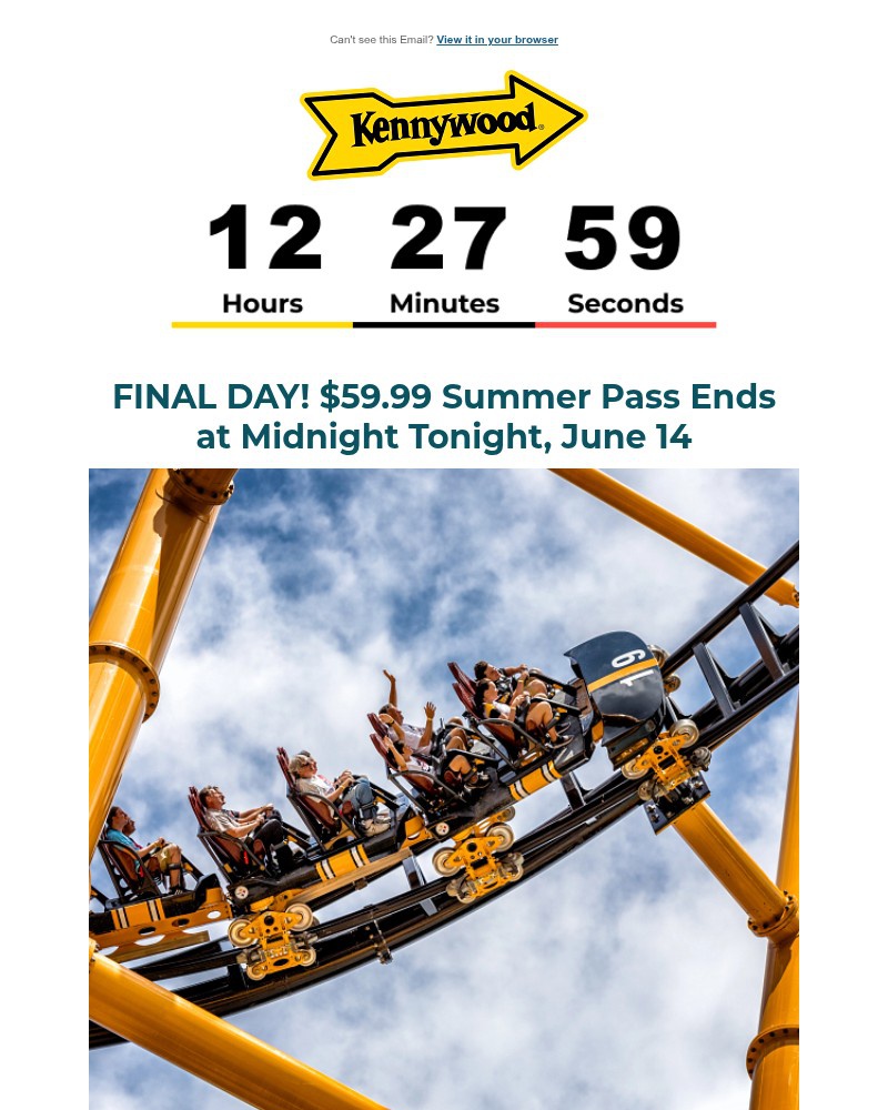 Screenshot of email sent to a Kennywood Newsletter subscriber