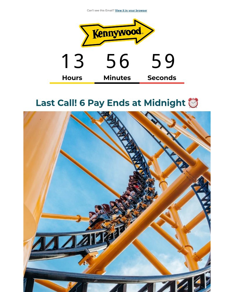 Screenshot of email sent to a Kennywood Newsletter subscriber