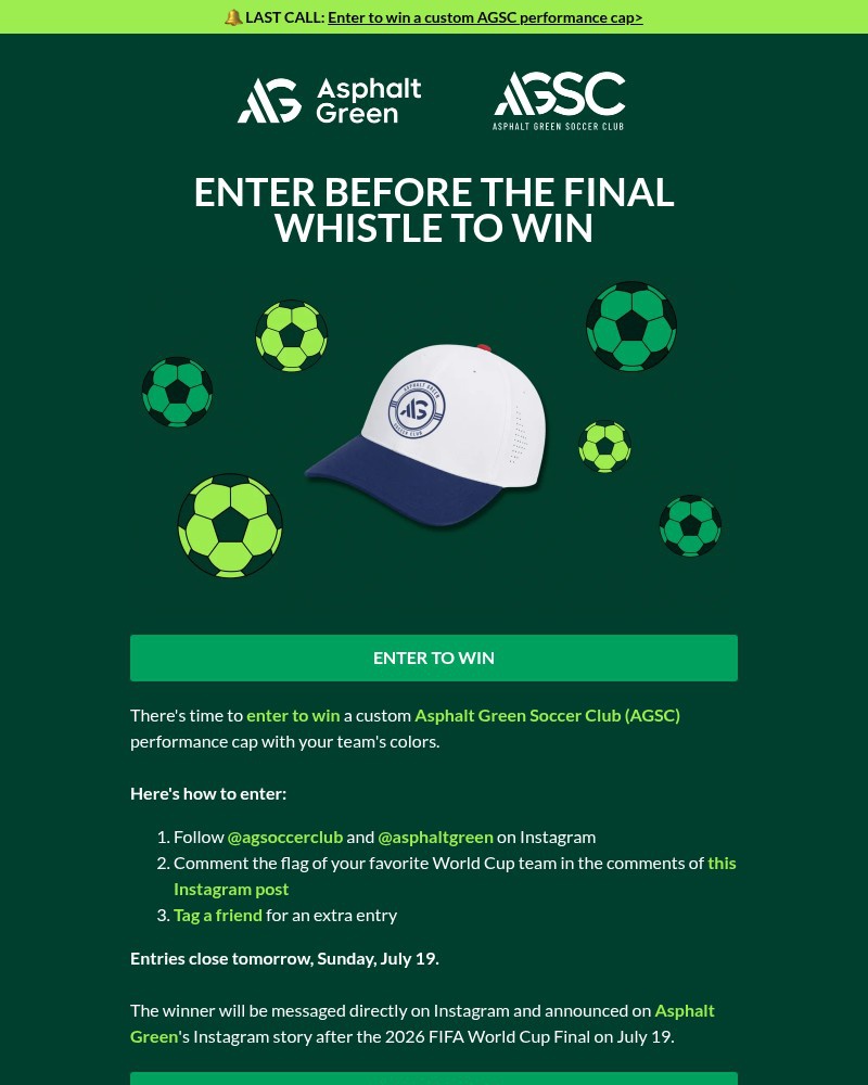 Screenshot of email sent to a Asphalt Green Newsletter subscriber
