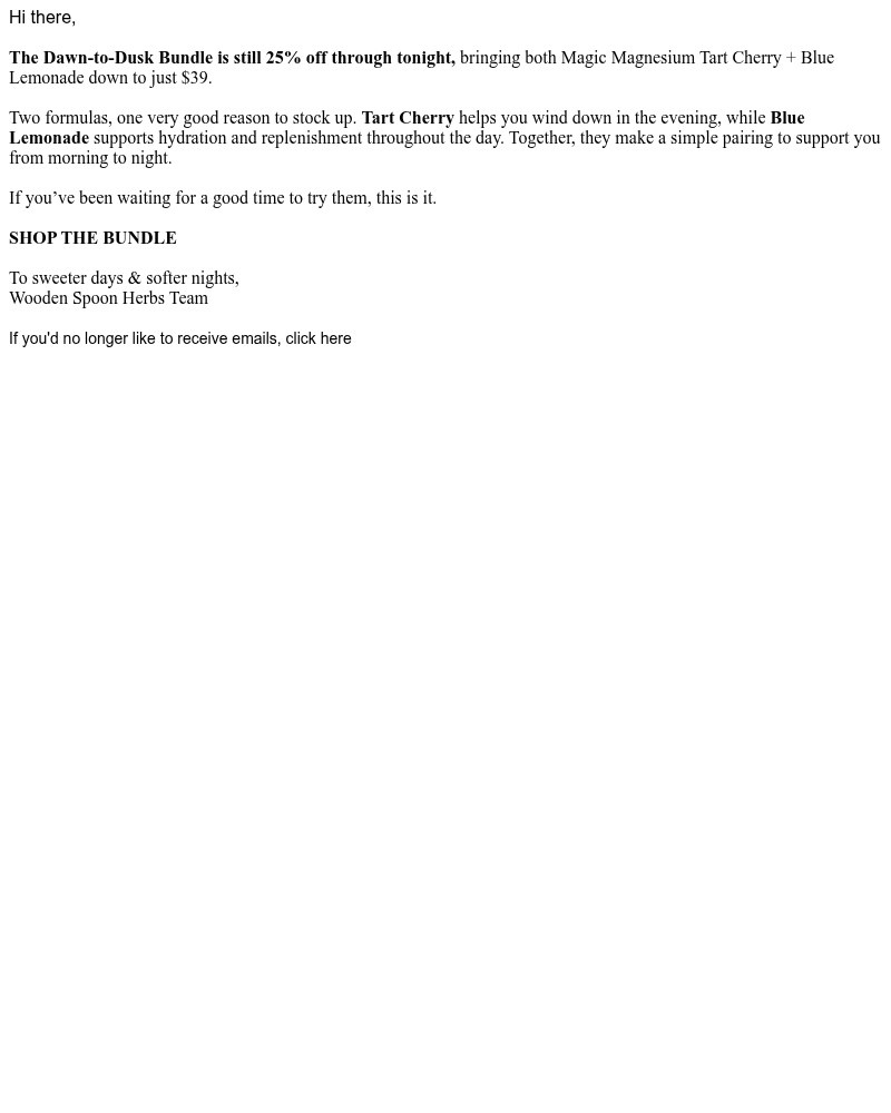 Screenshot of email sent to a Wooden Spoon Herbs Newsletter subscriber