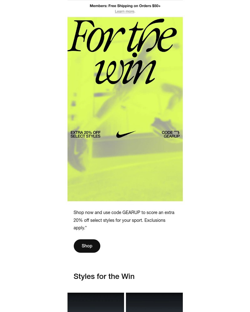 Screenshot of email sent to a Nike Registered user