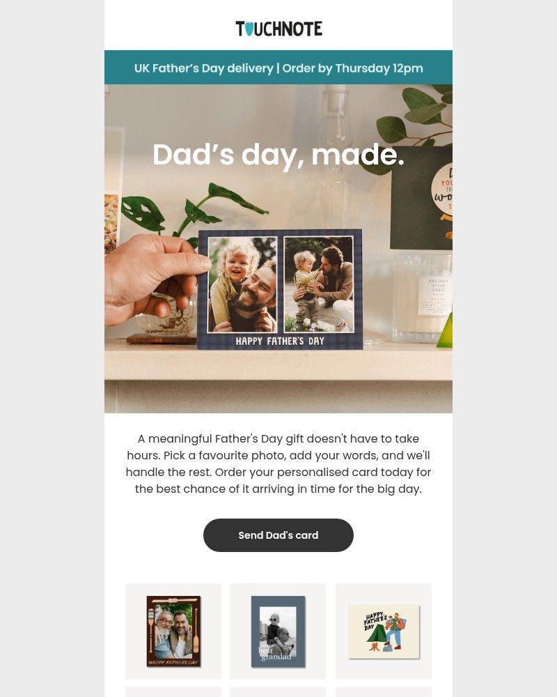 Screenshot of email sent to a TouchNote Customer