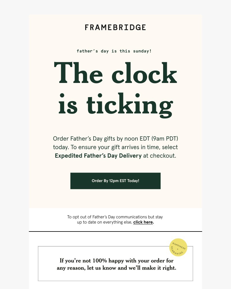 Screenshot of email sent to a Fleur & Bee Customer