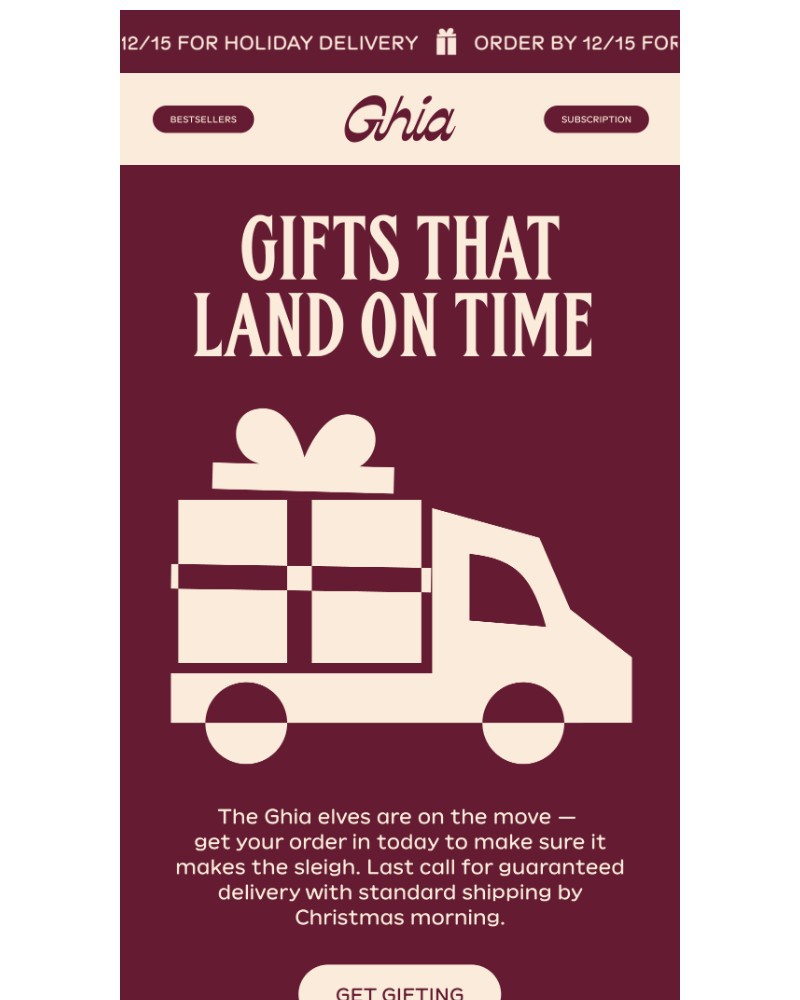 Screenshot of email sent to a Ghia Newsletter subscriber