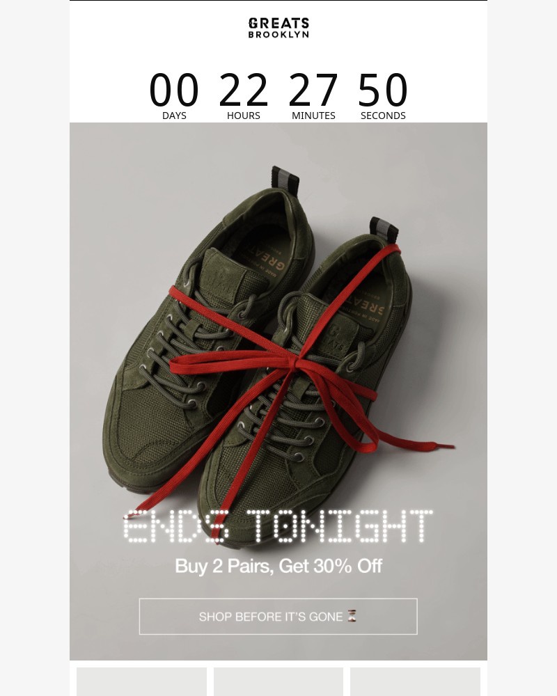 Screenshot of email sent to a Greats Newsletter subscriber