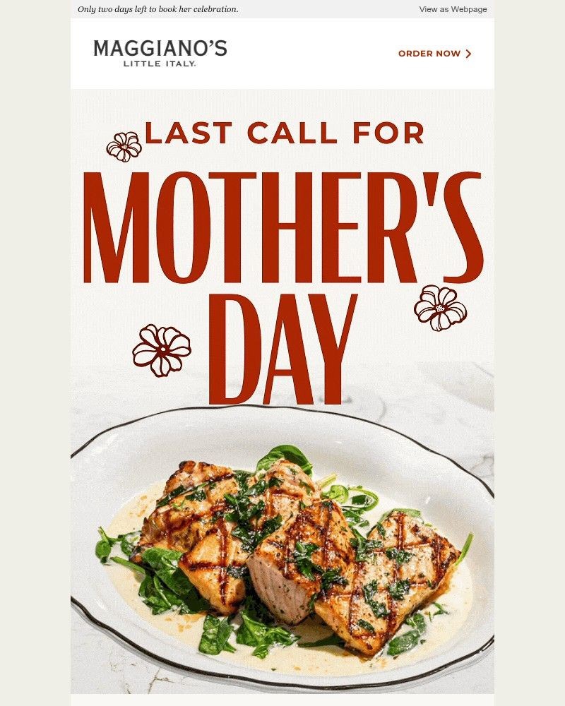 Screenshot of email sent to a Maggiano’s Little Italy Newsletter subscriber