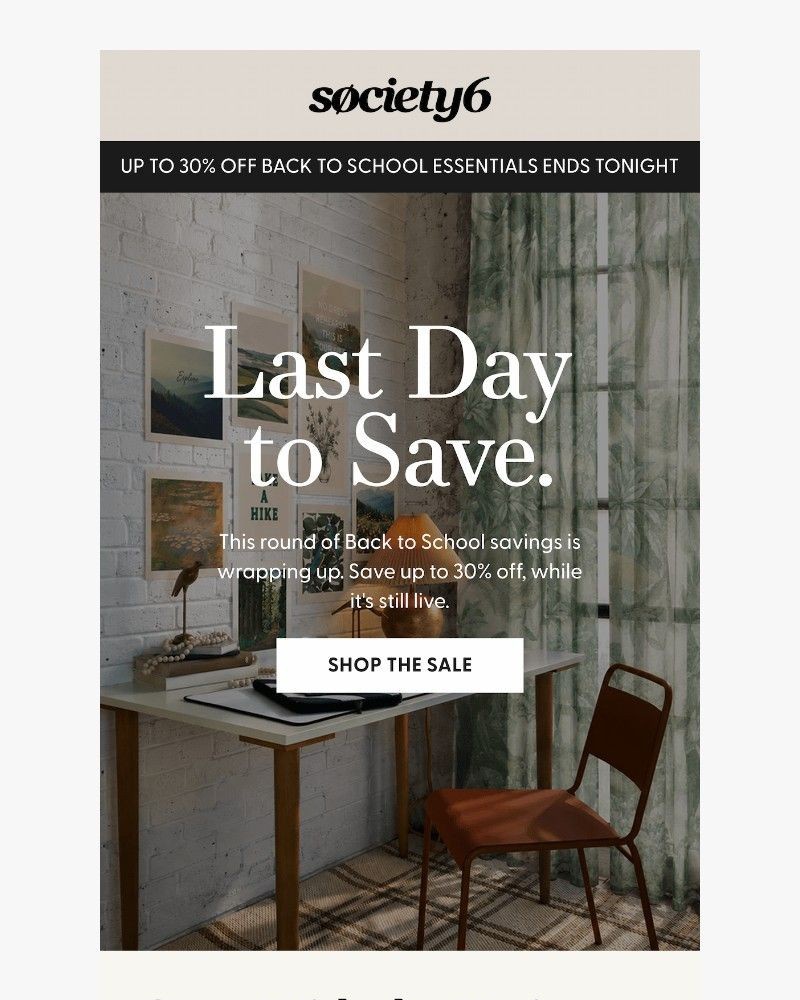 Screenshot of email sent to a Society6 Newsletter subscriber