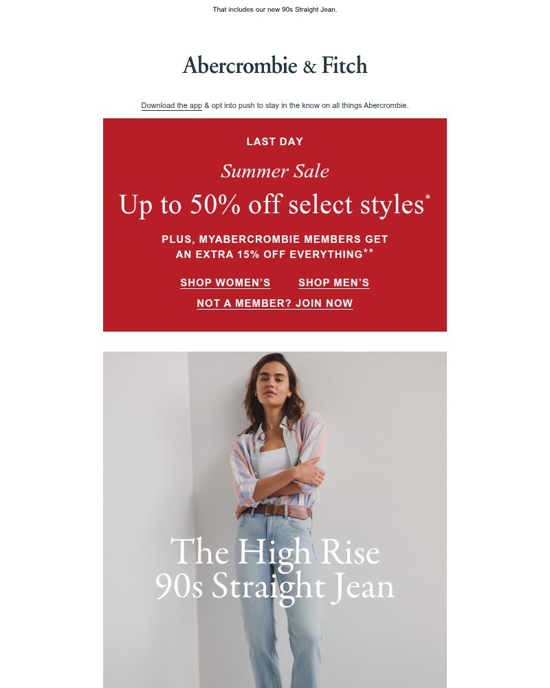 Screenshot of email sent to a Abercrombie Newsletter subscriber