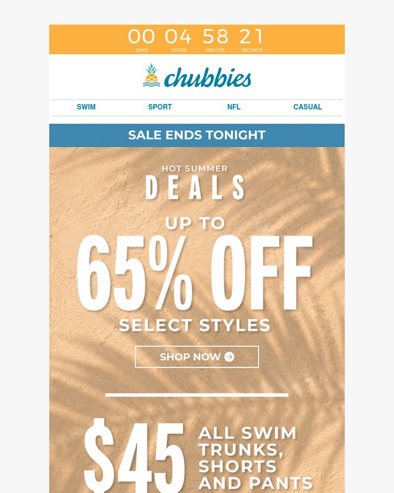 Screenshot of email sent to a Chubbies Newsletter subscriber