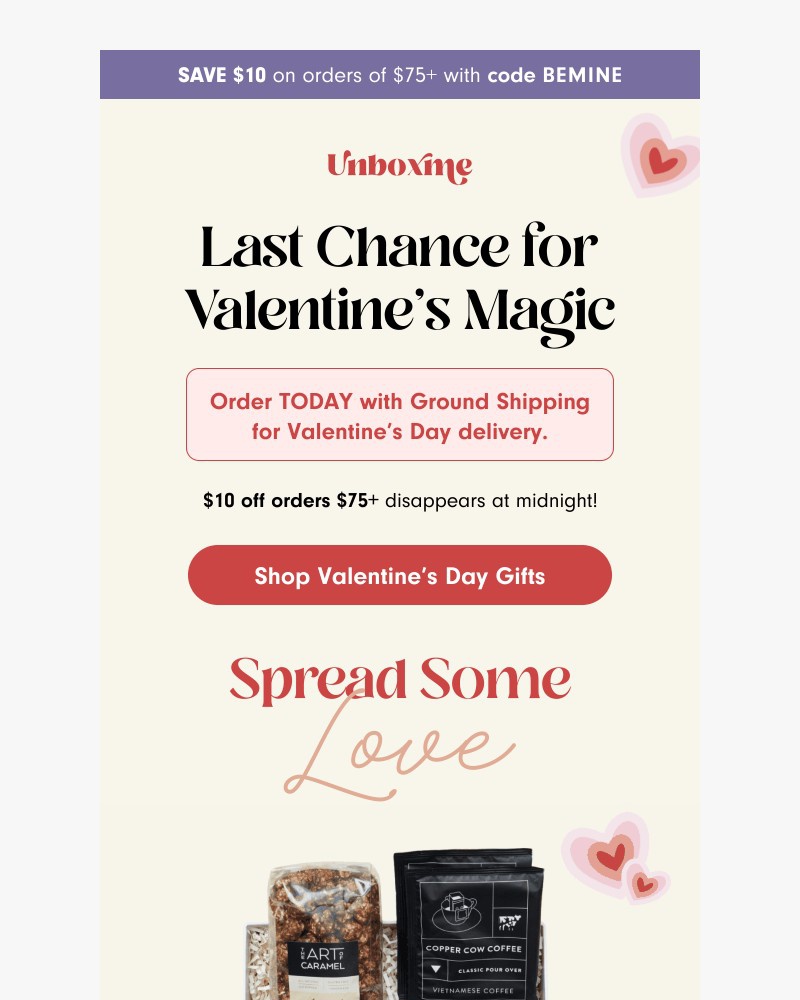 Screenshot of email sent to a Unboxme Newsletter subscriber