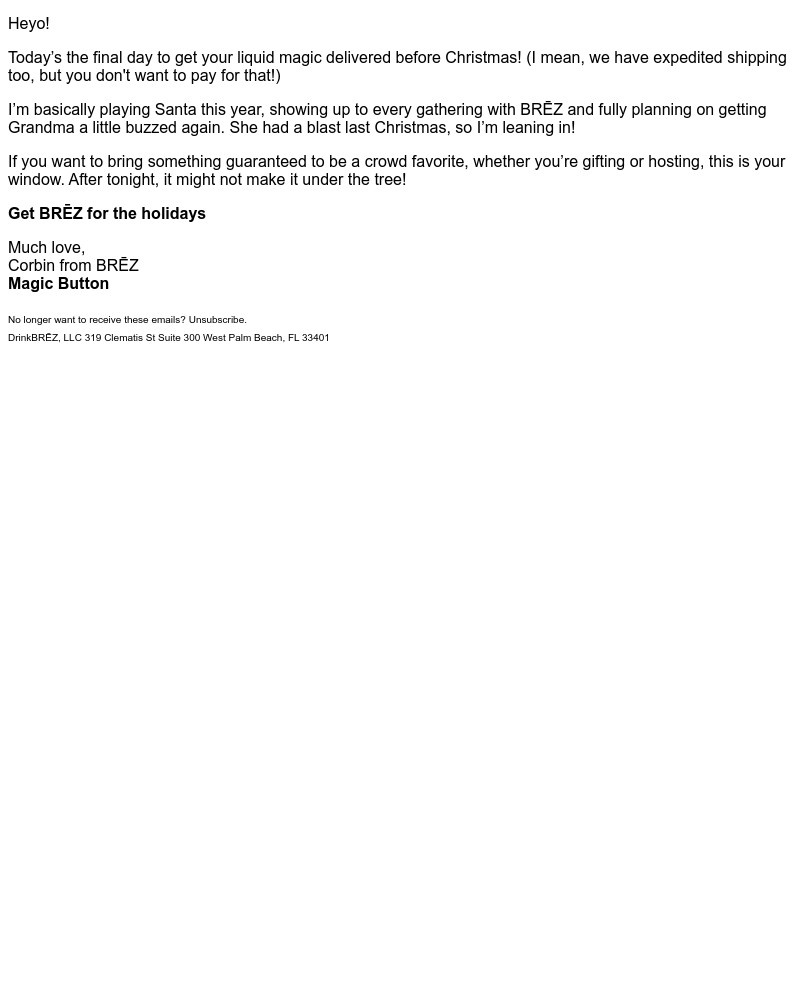 Screenshot of email sent to a Brez Newsletter subscriber