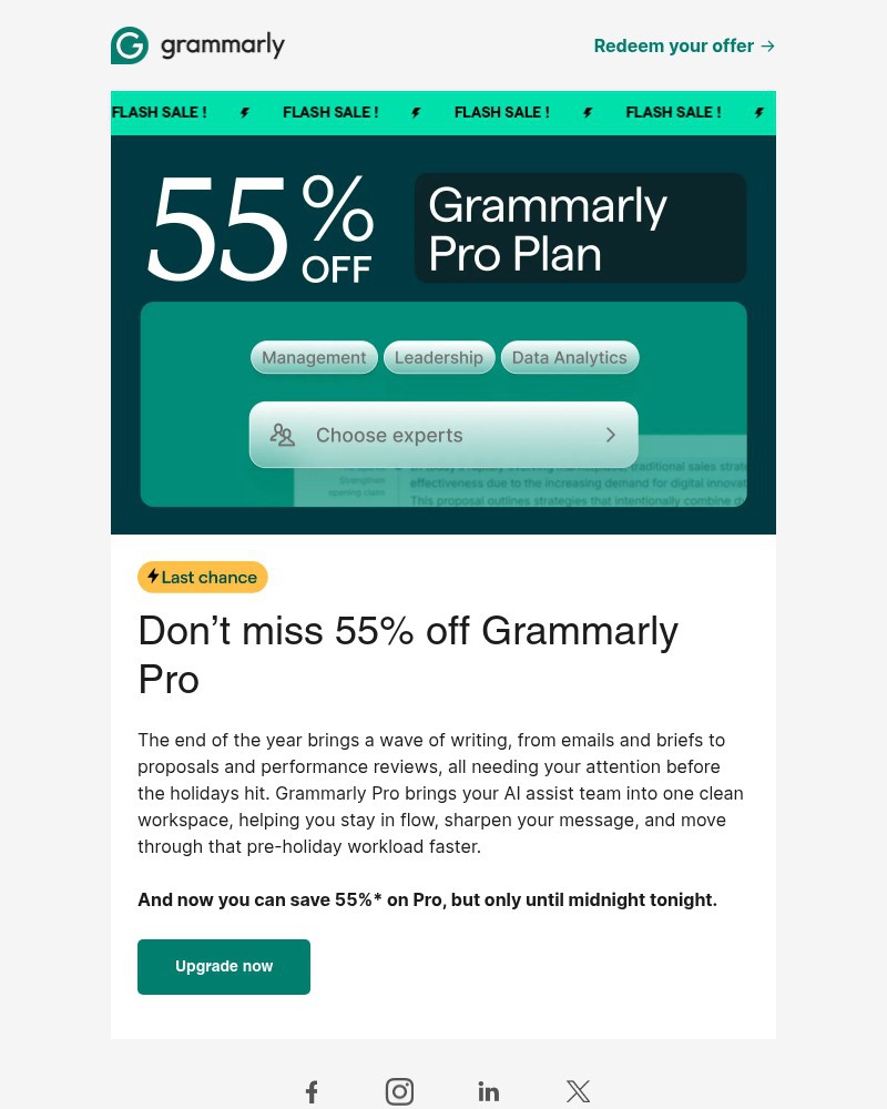 Screenshot of email sent to a Grammarly Invited user