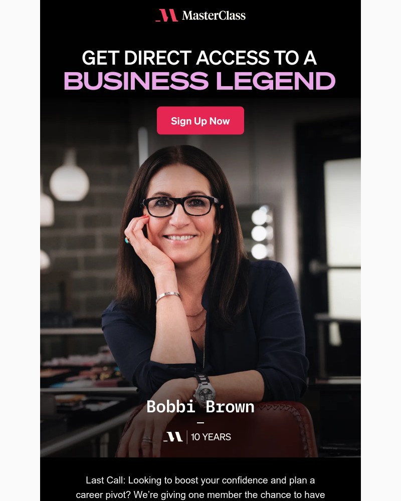 Screenshot of email sent to a MasterClass Registered user