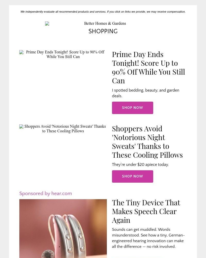 Screenshot of email sent to a Better Homes and Gardens Newsletter subscriber