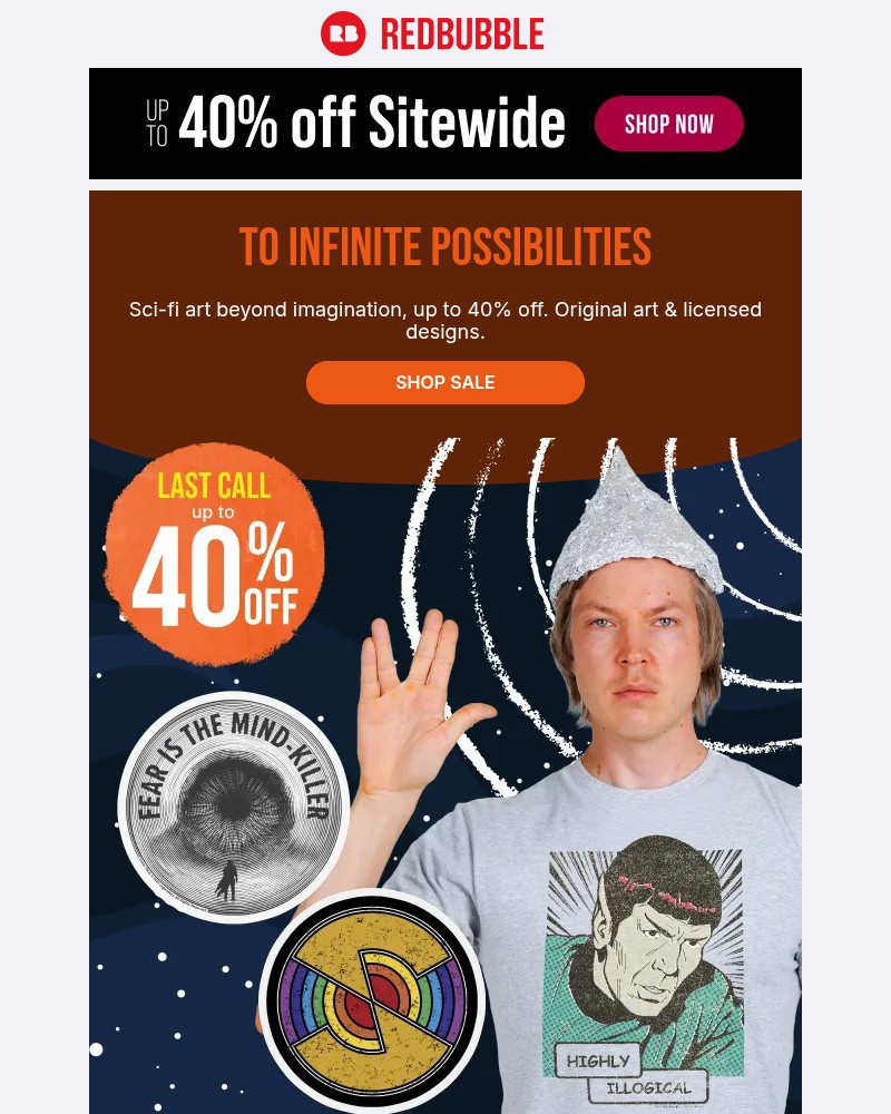 Screenshot of email sent to a Redbubble Newsletter subscriber