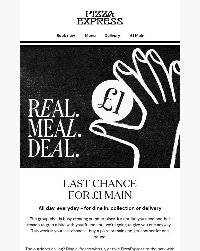 Screenshot of email sent to a Pizza Express Registered user