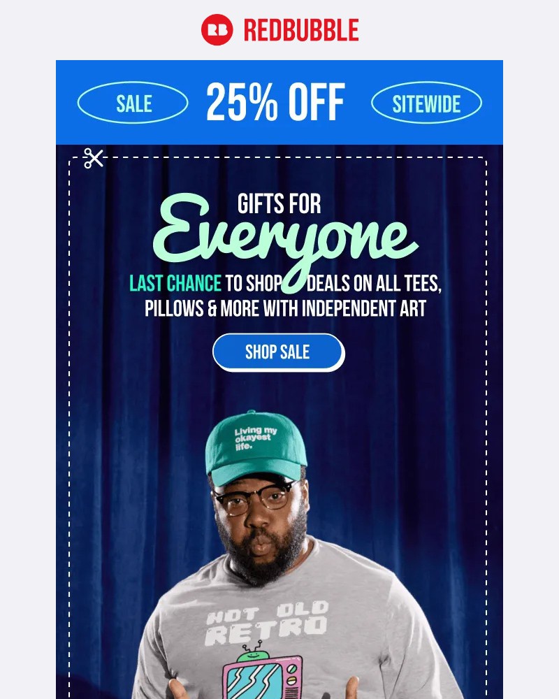 Screenshot of email sent to a Redbubble Newsletter subscriber