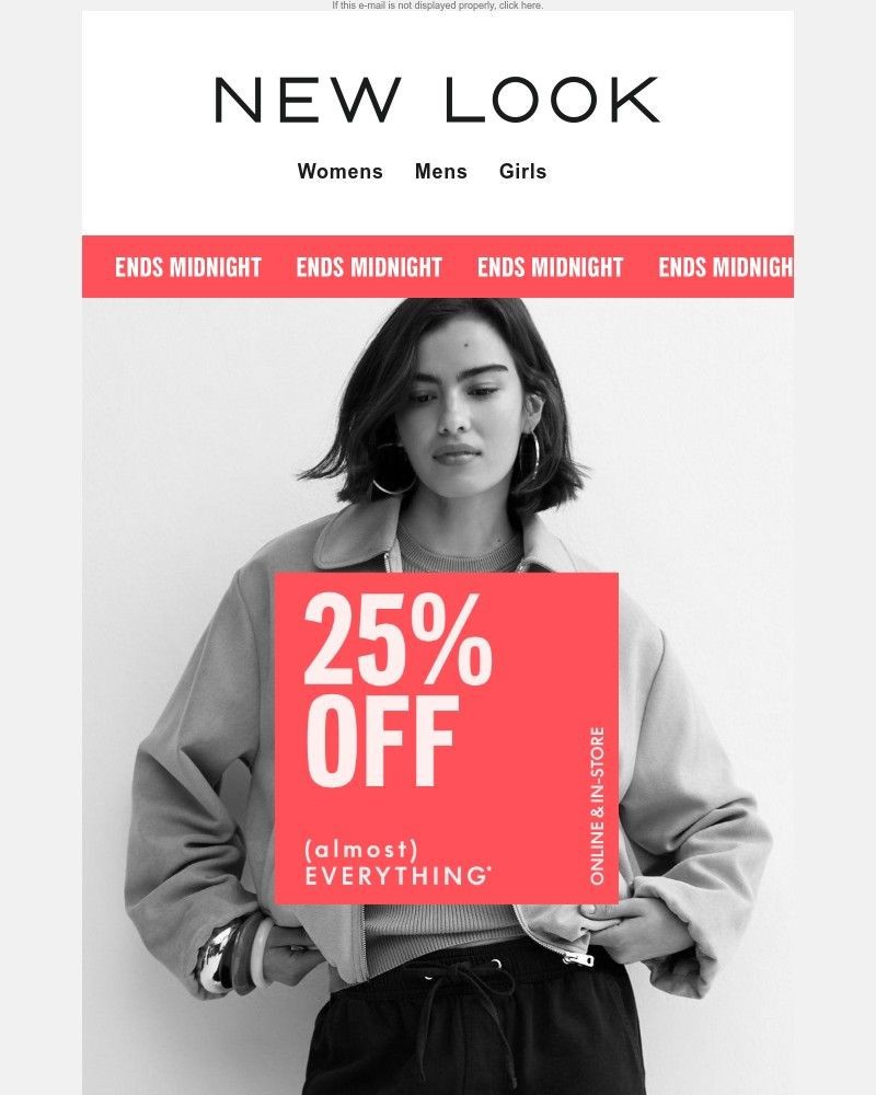 Screenshot of email sent to a New Look Newsletter subscriber