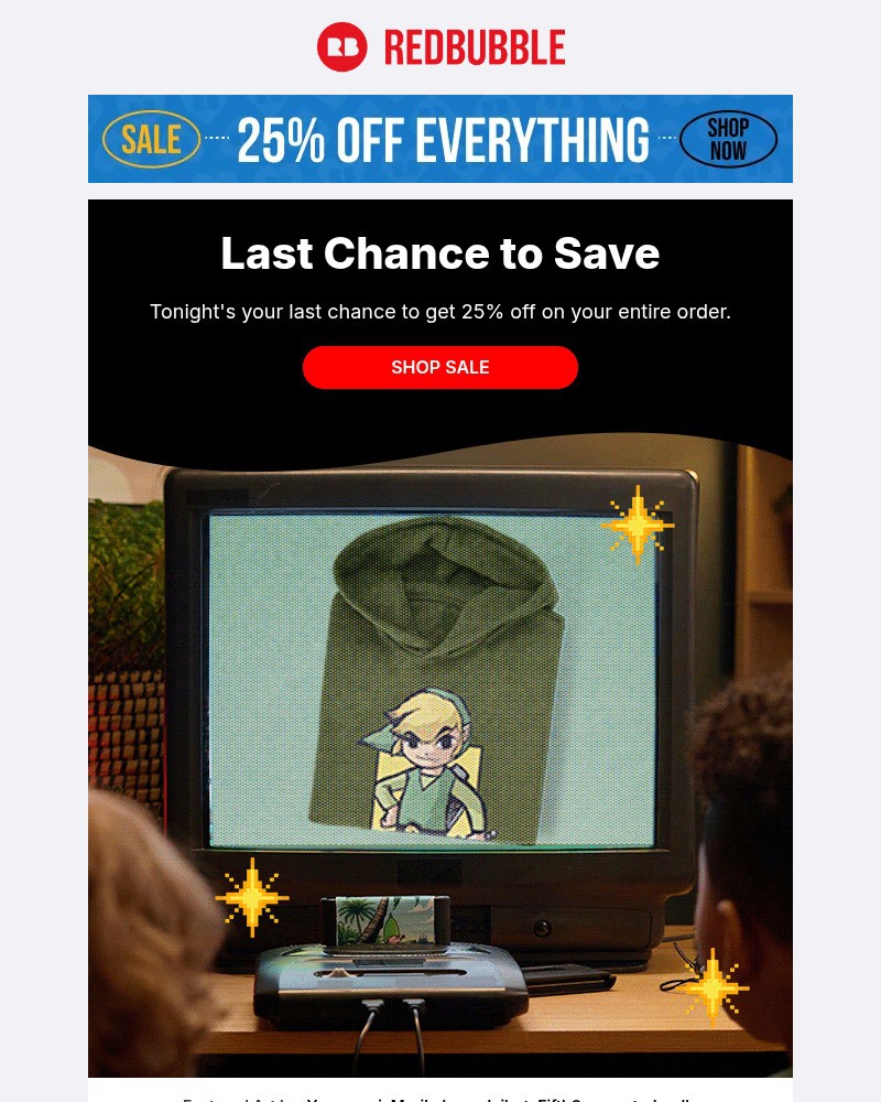 Screenshot of email sent to a Redbubble Newsletter subscriber