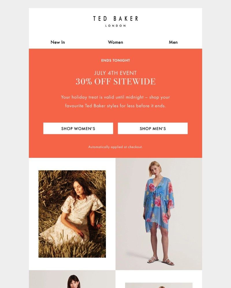 Screenshot of email sent to a Ted Baker Newsletter subscriber