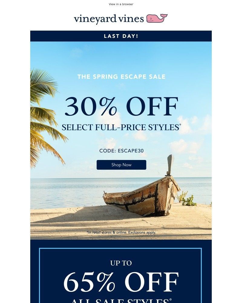 Screenshot of email sent to a Vineyard Vines Newsletter subscriber