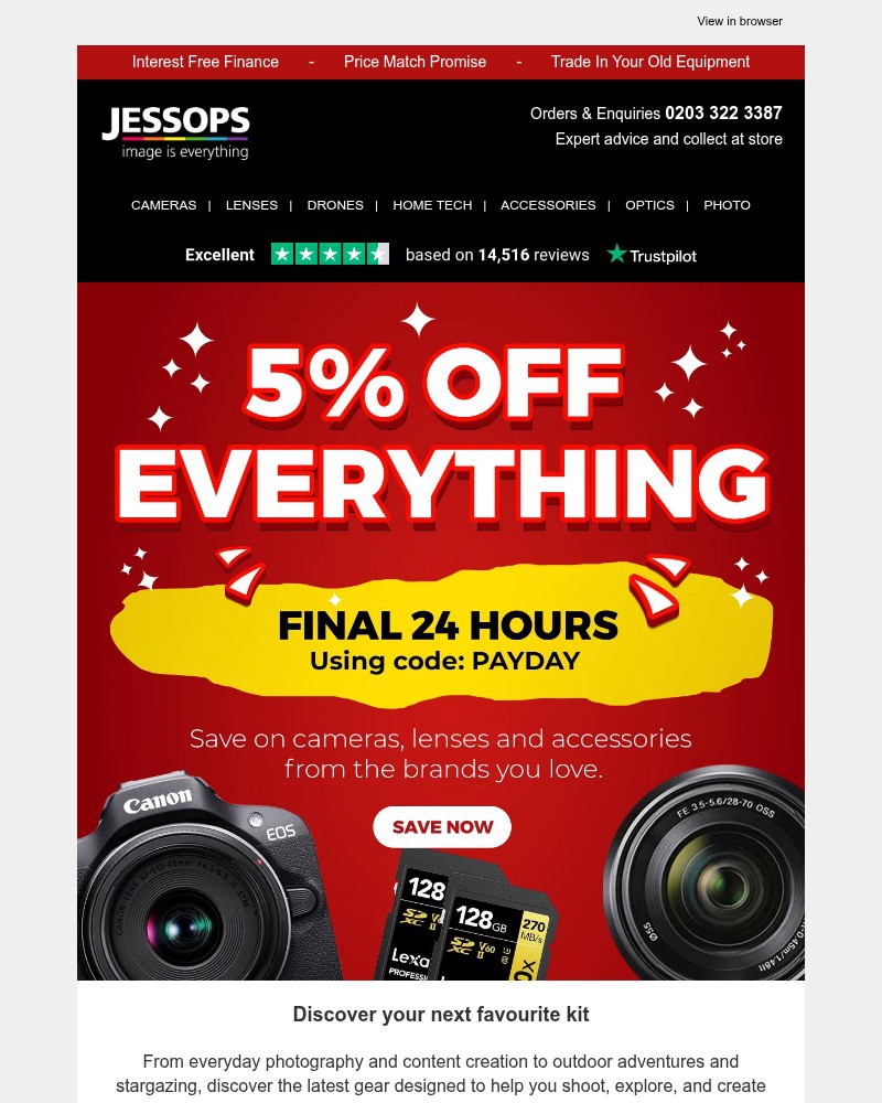 Screenshot of email sent to a Jessops Newsletter subscriber