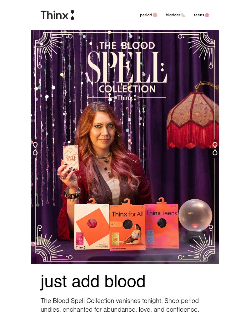 Screenshot of email sent to a Thinx Newsletter subscriber