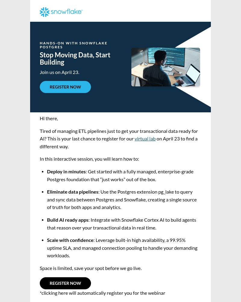 Screenshot of email sent to a Snowflake Newsletter subscriber