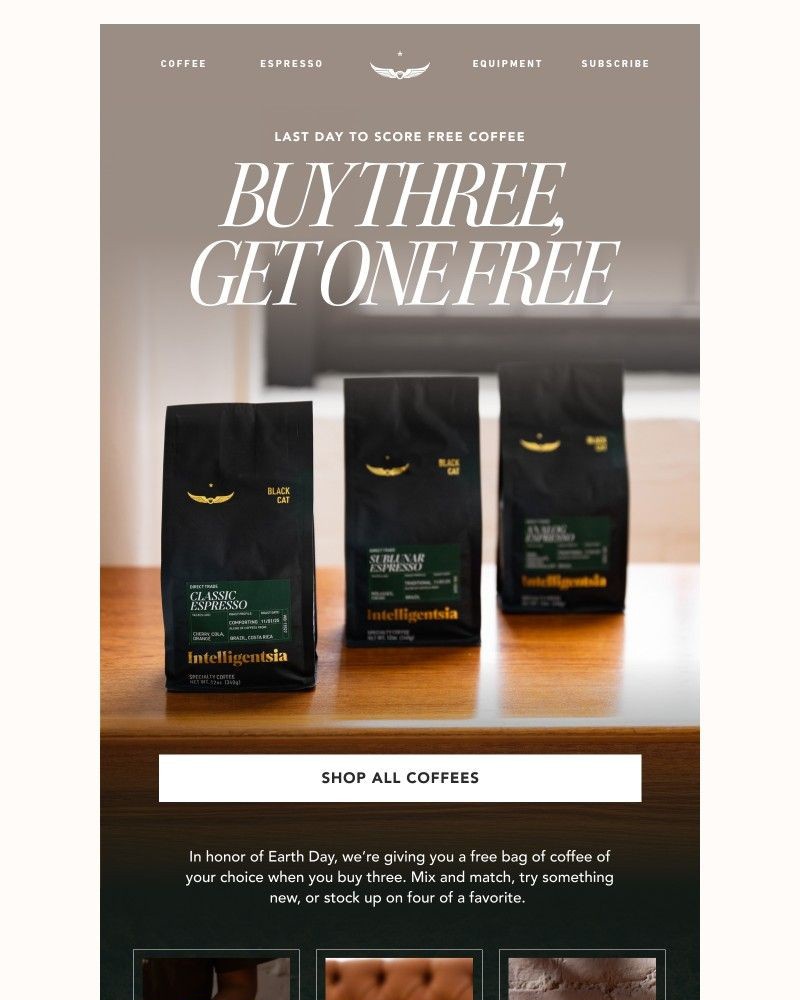 Screenshot of email sent to a Intelligentsia Newsletter subscriber