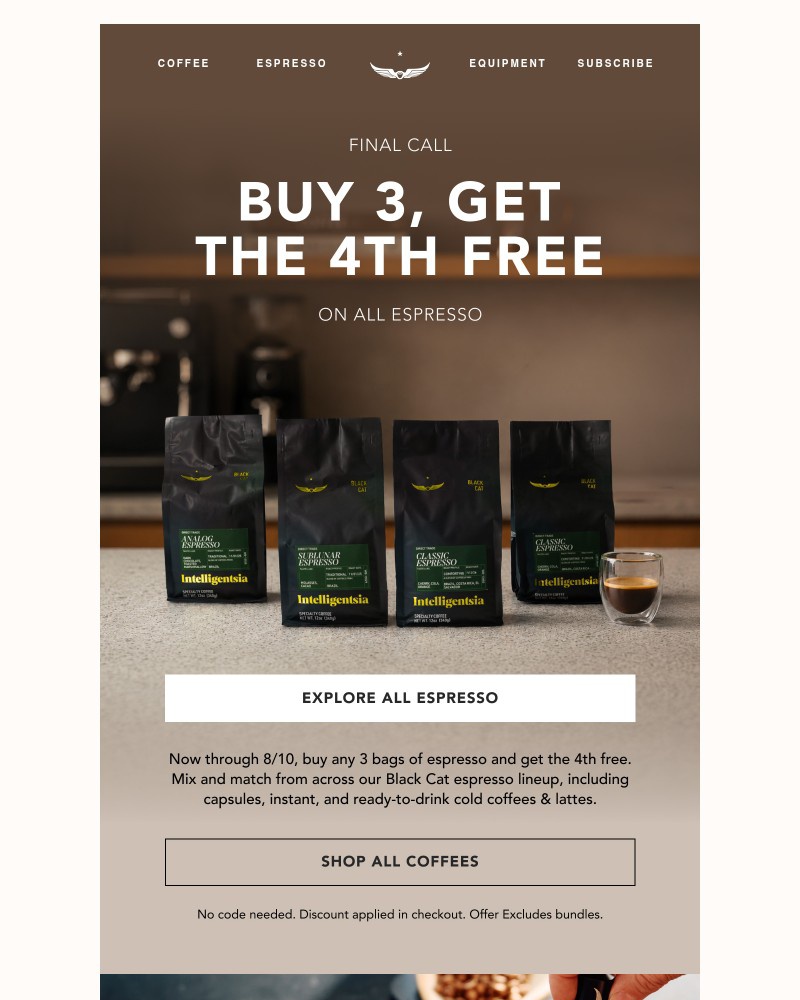 Screenshot of email sent to a Intelligentsia Newsletter subscriber