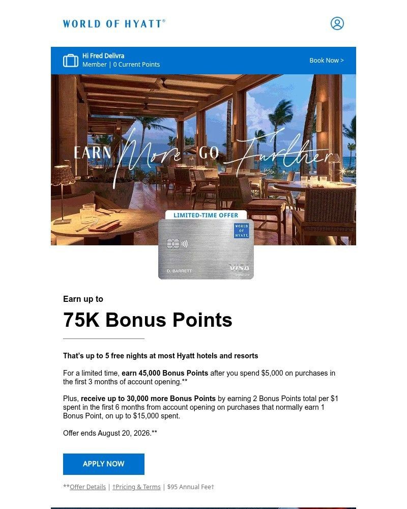 Screenshot of email sent to a Hyatt Hotels and Resorts Registered user