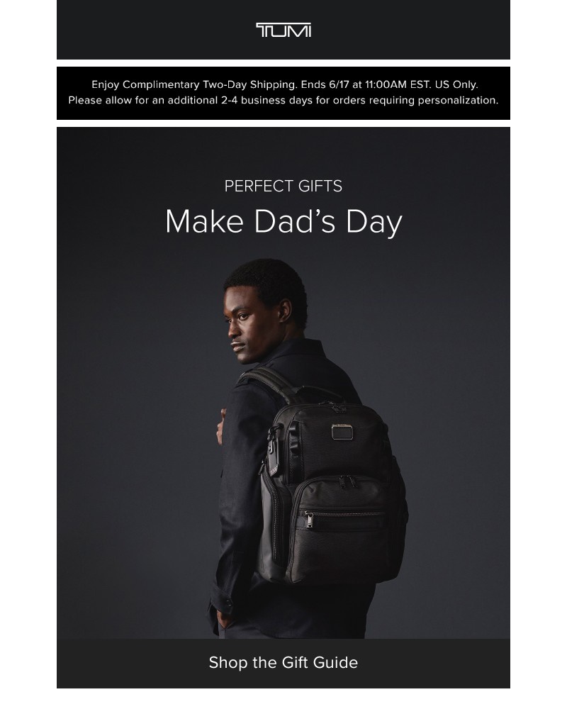 Screenshot of email sent to a Tumi Newsletter subscriber
