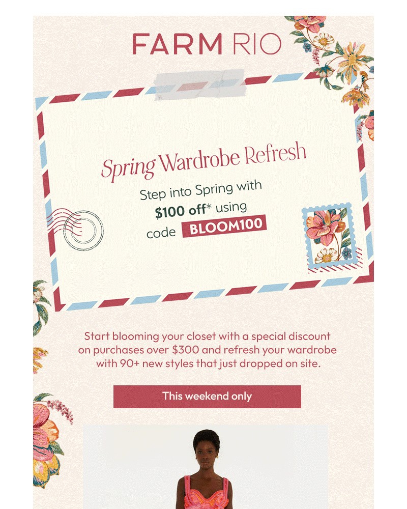 Screenshot of email sent to a Farm Rio Newsletter subscriber