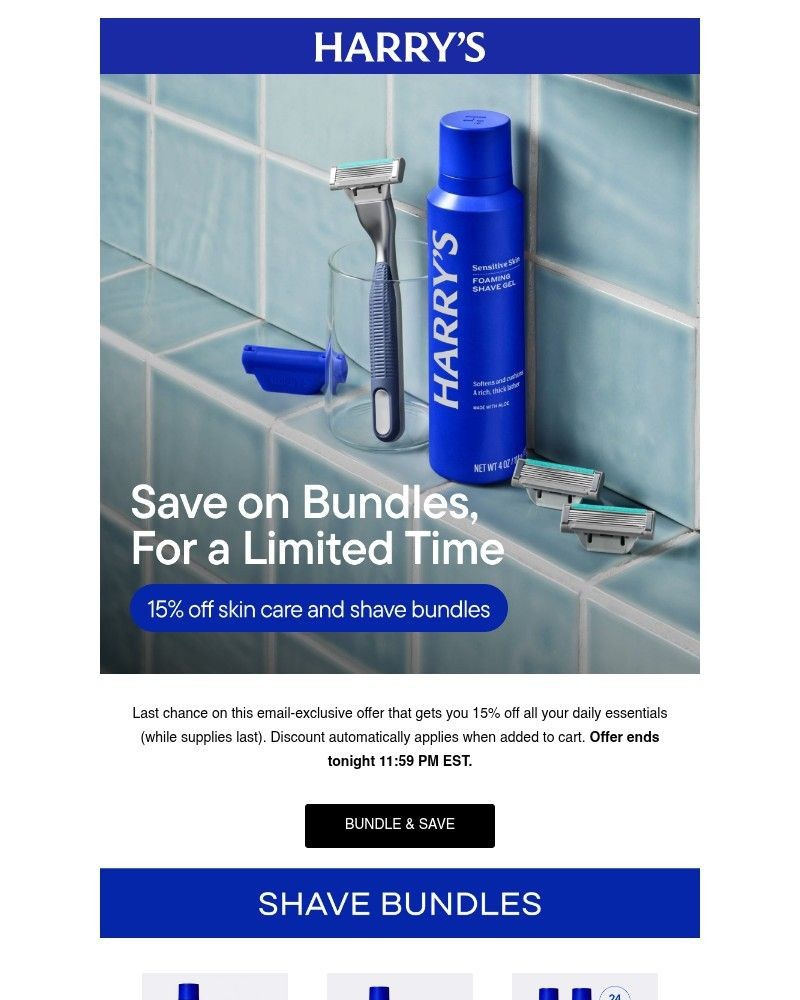 Screenshot of email sent to a Harry's Cart abandoner