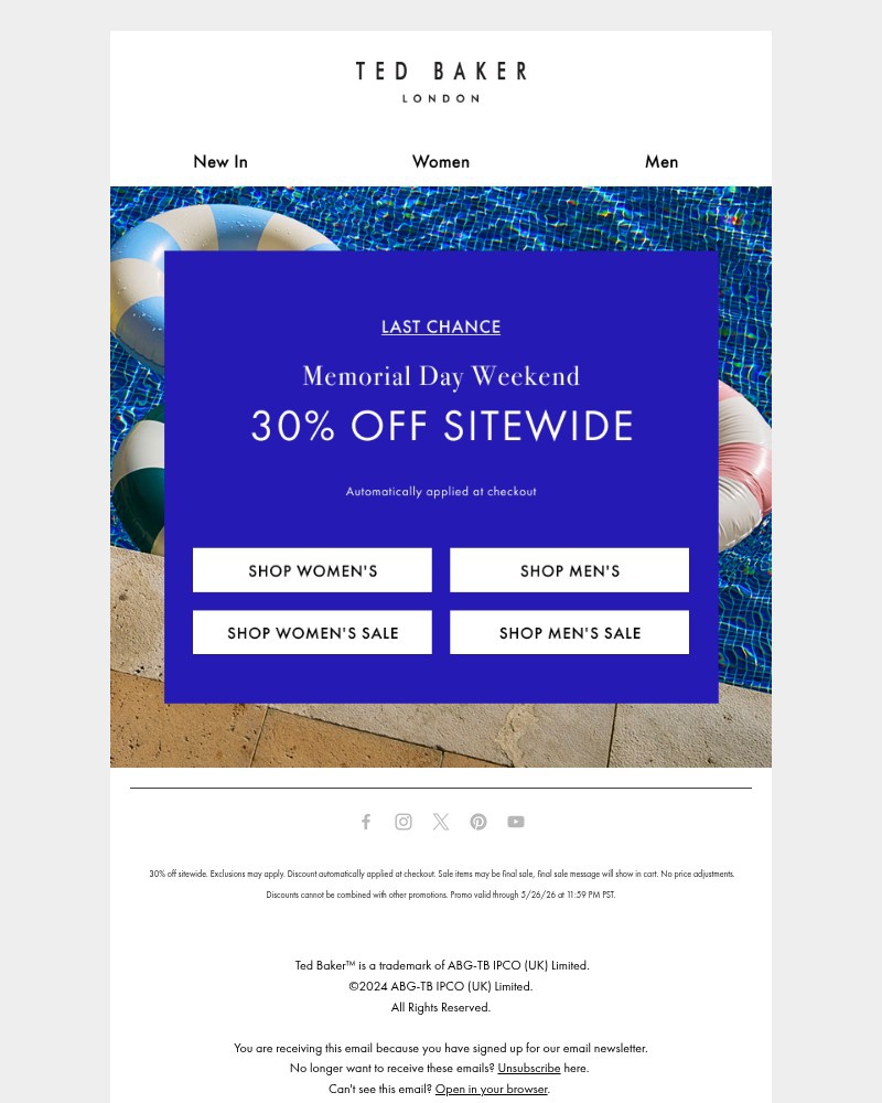 Screenshot of email sent to a Ted Baker Newsletter subscriber