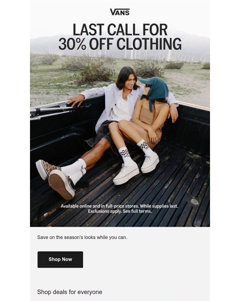 Screenshot of email sent to a Vans Registered user