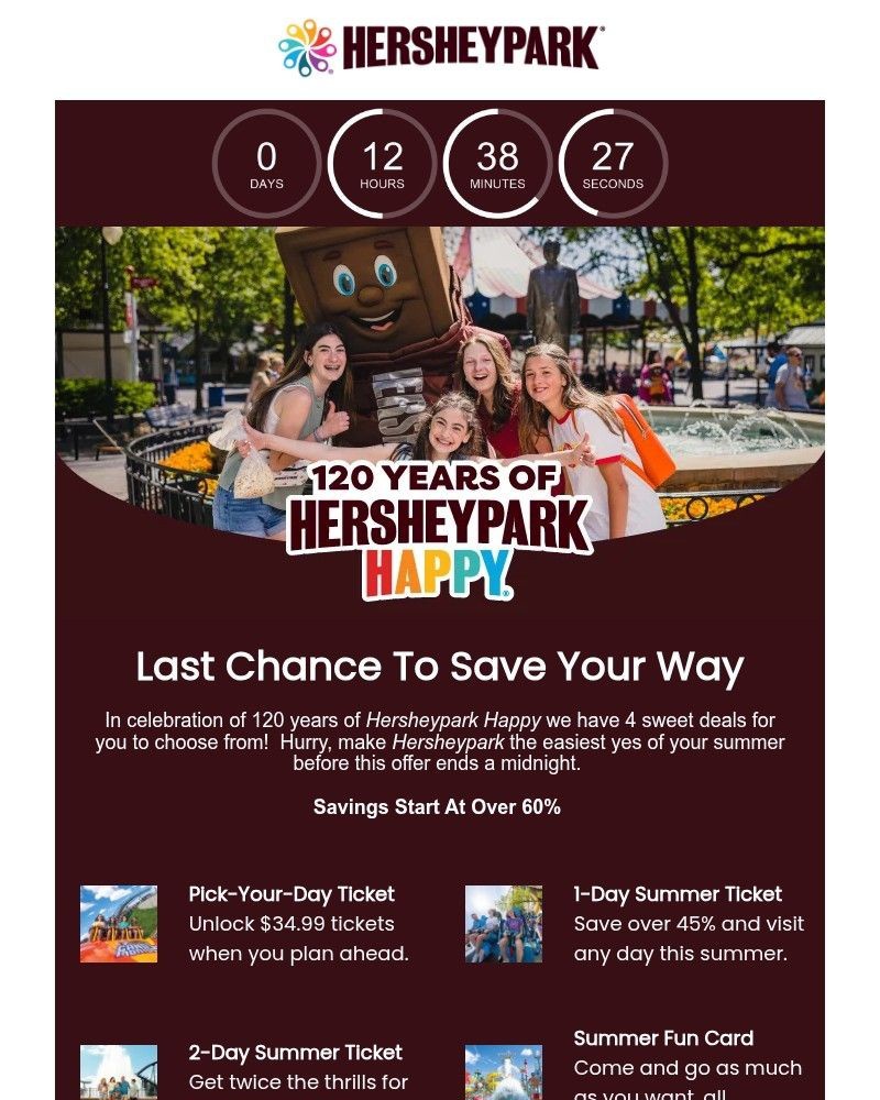 Screenshot of email sent to a Hershey Park Newsletter subscriber