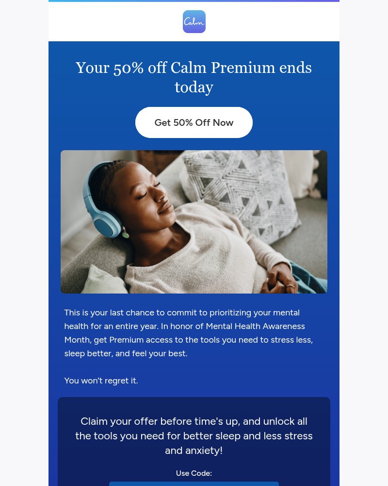 Screenshot of email sent to a Calm Registered user