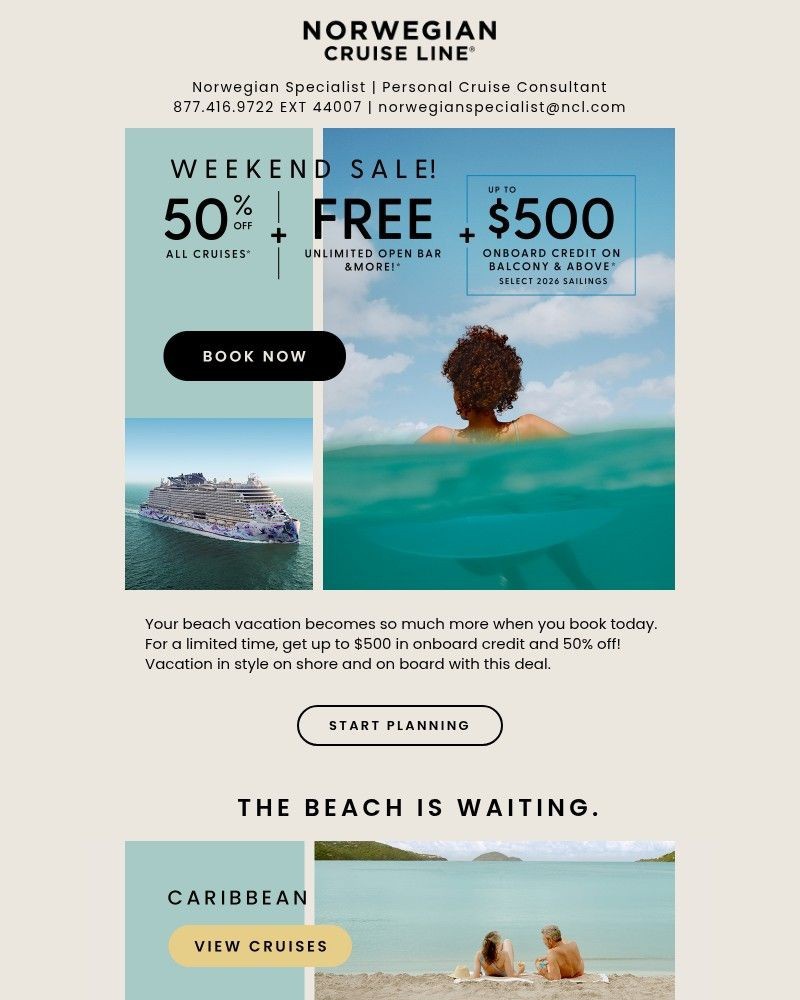 Screenshot of email sent to a Norwegian Cruise Line Newsletter subscriber