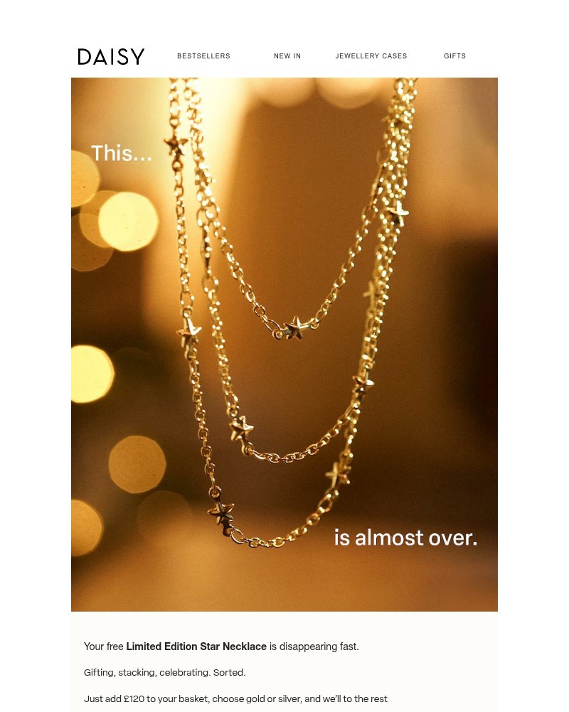 Screenshot of email sent to a Daisy Jewellery Newsletter subscriber
