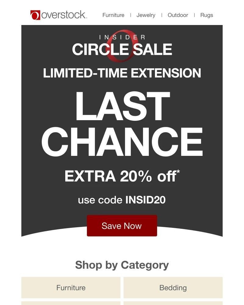 Screenshot of email sent to a Overstock Newsletter subscriber