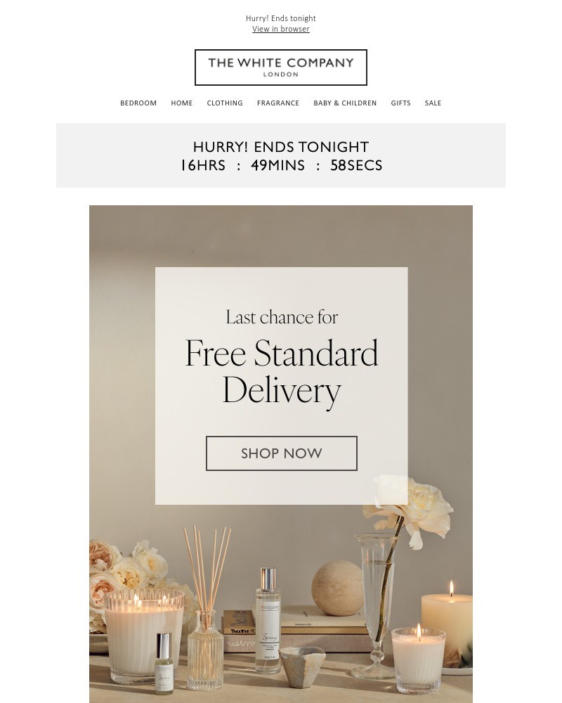 Screenshot of email sent to a The White Company Cart abandoner