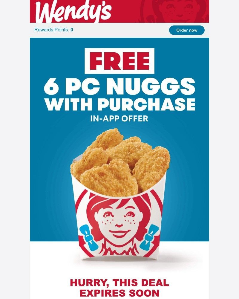 Screenshot of email sent to a Wendy’s Registered user