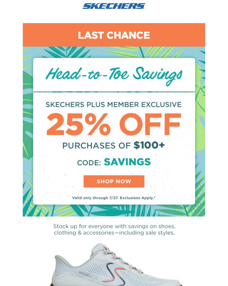 Screenshot of email sent to a Skechers Newsletter subscriber