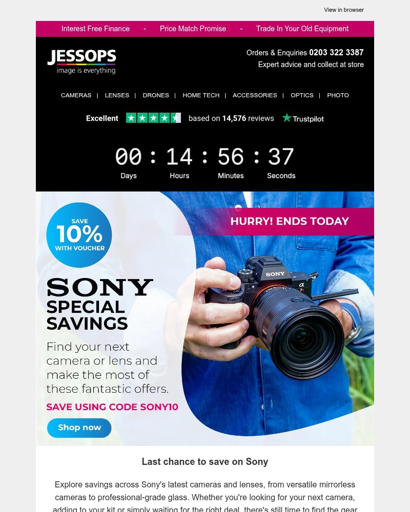 Screenshot of email sent to a Jessops Newsletter subscriber